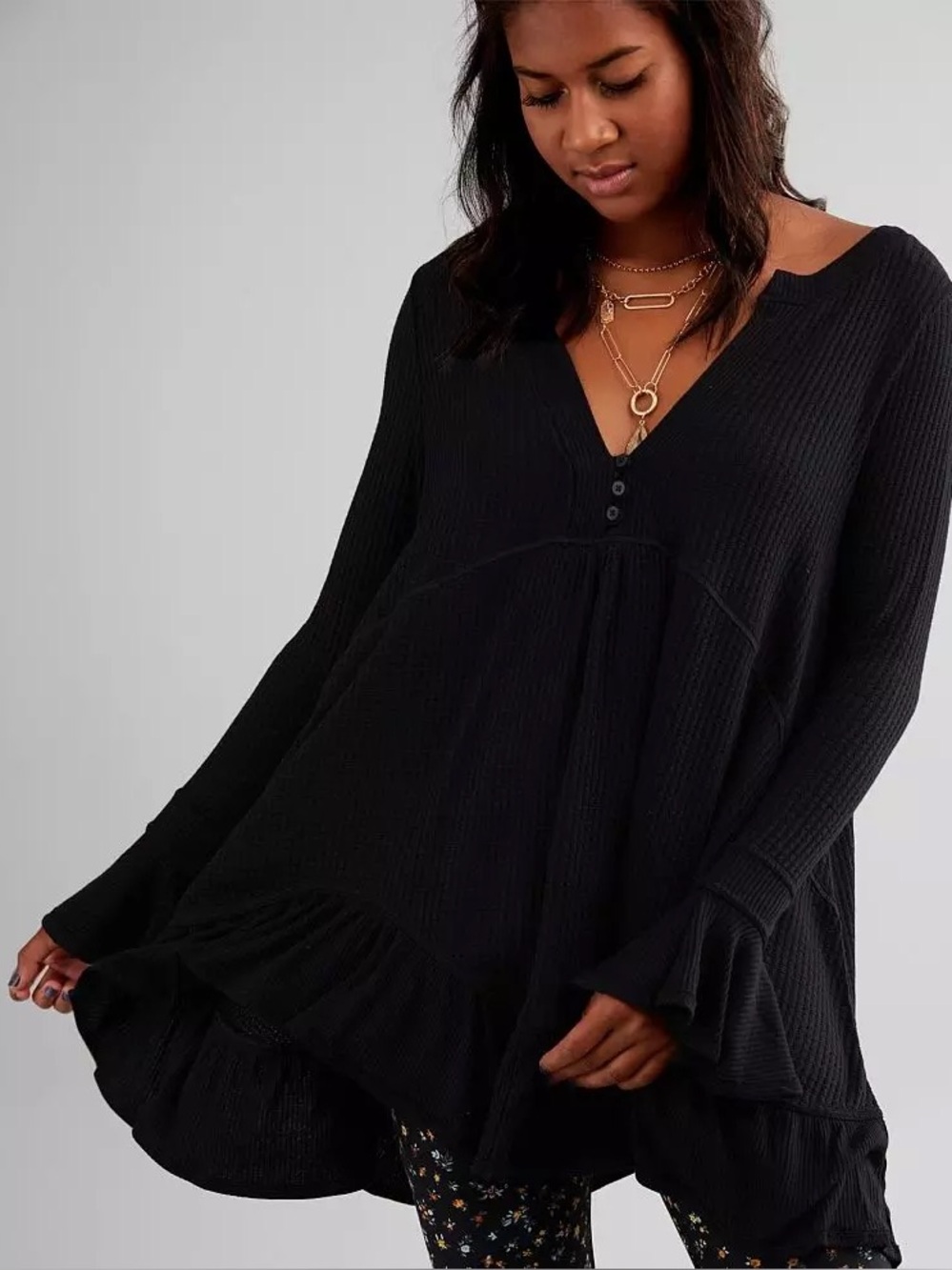 Free People | Olivia Henley Tunic Top in Black | XS | NWOT